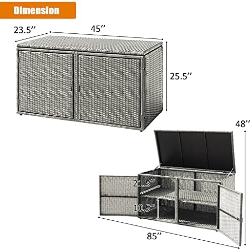 dortala 88 gallon deck box organizer, wicker large shown in use