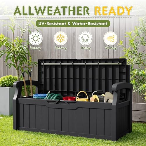 greesum 80 gallon outdoor storage bench deck box,black, package contents