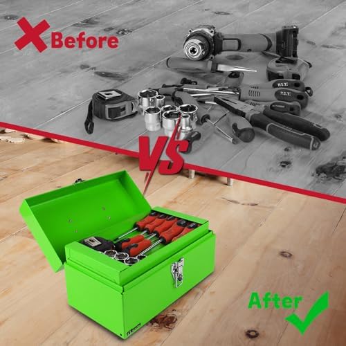 p.i.t. metal tool box 12 inch,portable small toolbox on a desk or shelf