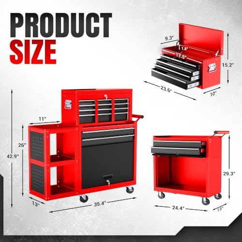 ldhthopi 8-drawer rolling tool chest, 3-in-1 modular tool, close-up detail