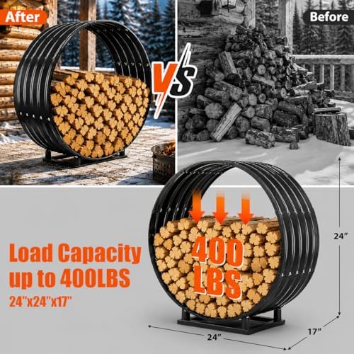 24" firewood rack with roof cover, indoor &, close-up detail