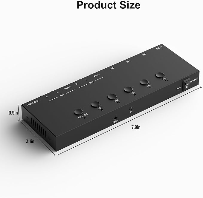 Dingsun 3 Way HDMI 2.0 to HDMI Switcher + 2 Way RCA to HDMI Converter - Image 6