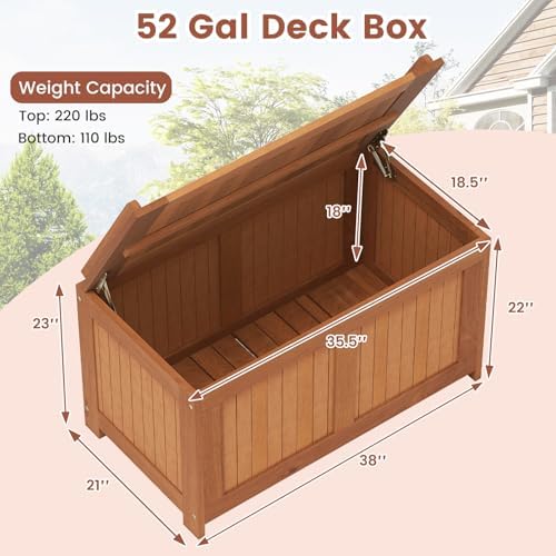 tangkula 52 gallon wood outdoor storage box, 3-in-1, close-up detail
