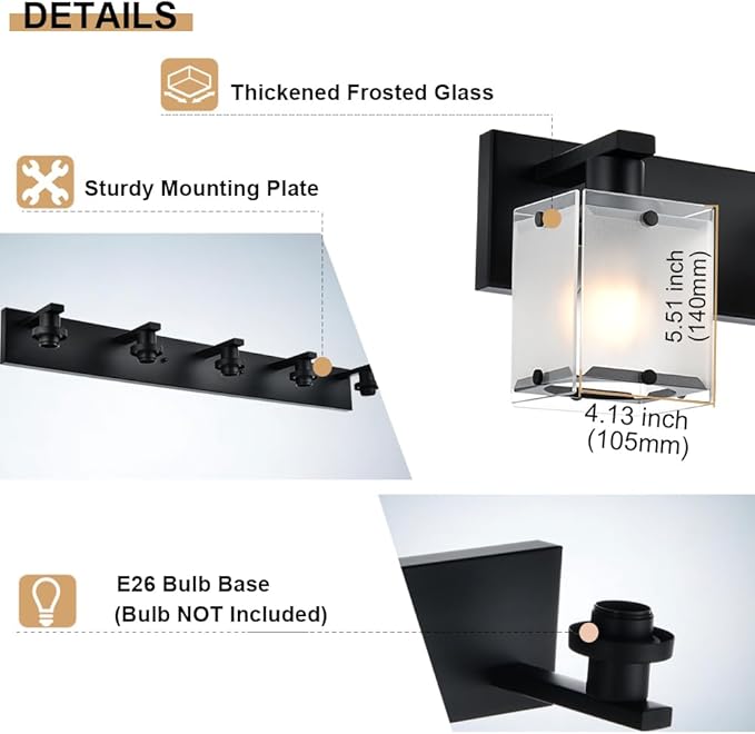 WINSHEN 4-Lights Bathroom Vanity Lighting Over Mirror, E26 Bulb Base - Image 7