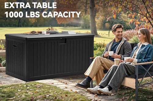 yitahome 260 gallon double-wall deck box with divider, side view