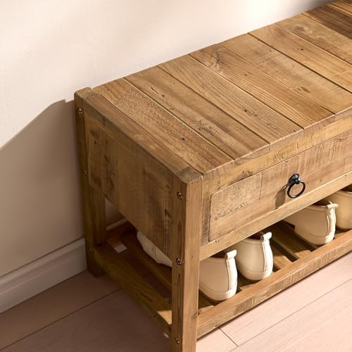 wnutrees 45.2" reclaimed solid wood entryway bench with on a desk or shelf