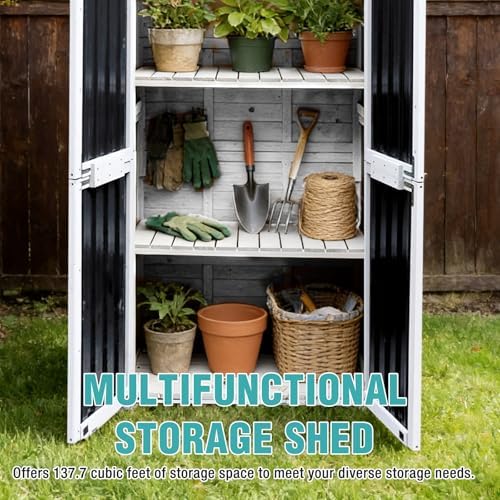 5ft outdoor storage shed with 3-level adjustable shelves, package contents