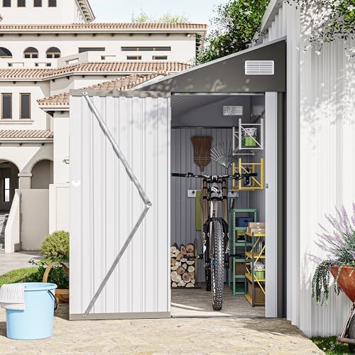 yopto 4×8 ft outdoor metal storage shed,heavy-duty lean, close-up detail