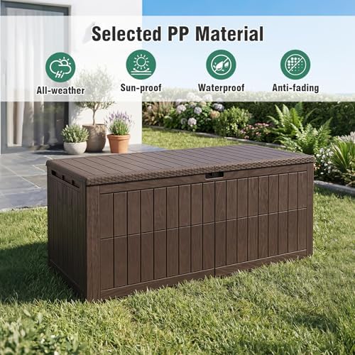 tangkula 180 gallon outdoor storage box with lockable showing dimensions