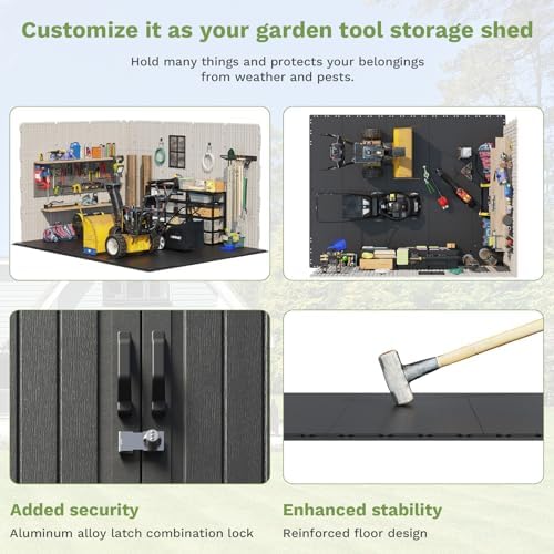 patiowell 8x10 ft resin outdoor storage shed with, close-up detail