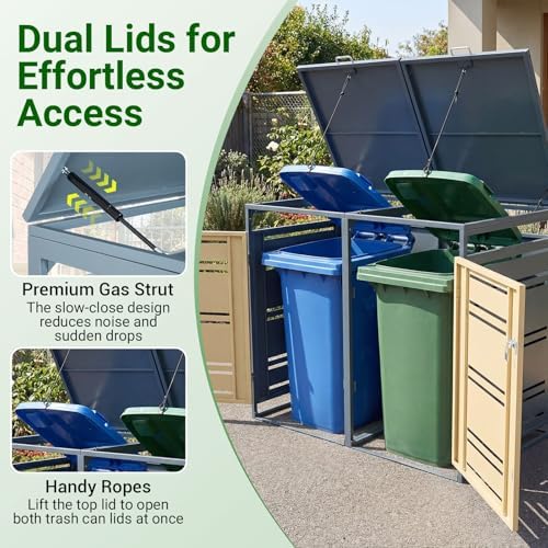 goplus 44 cu.ft outdoor trash can storage, garbage, side view