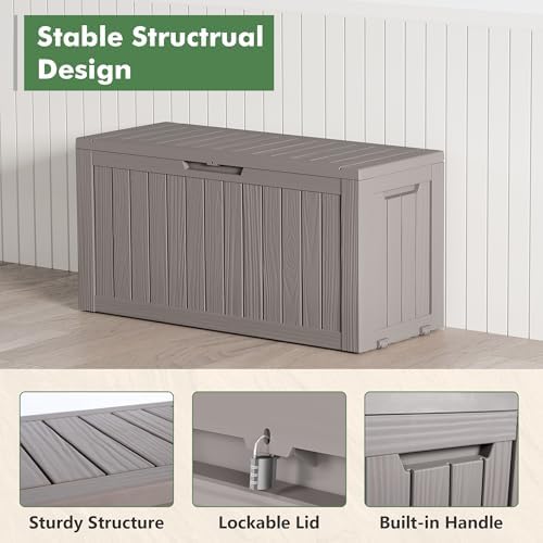lhbgo 80 gallon deck box large outdoor storage showing dimensions