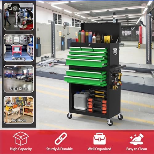 8 drawers rolling tool chest with drawers, high on a desk or shelf