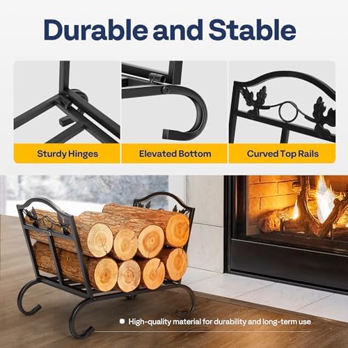 vivohome 21.5 inches folding firewood storage log rack showing dimensions