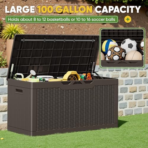 greesum outdoor storage box 100 gallon storage bin, close-up detail