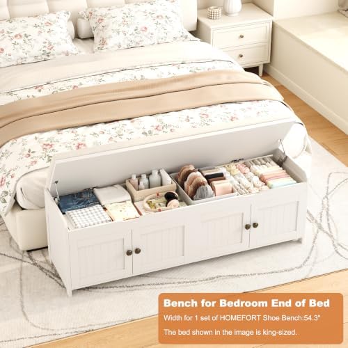 homefort 54.4" shoe bench with lift top storage showing dimensions
