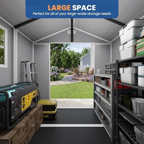 amopatio 8x6 ft resin shed, outdoor storage shed, side view