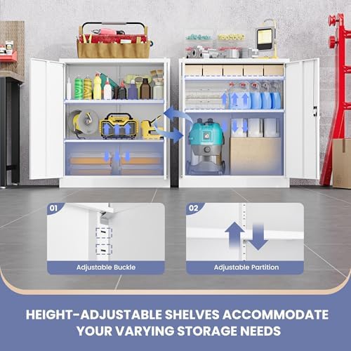 metal storage cabinet，garage storage cabinet with 2 lockable, side view
