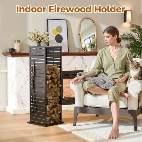 4ft firewood rack，fire wood log holder as indoor, front angle view