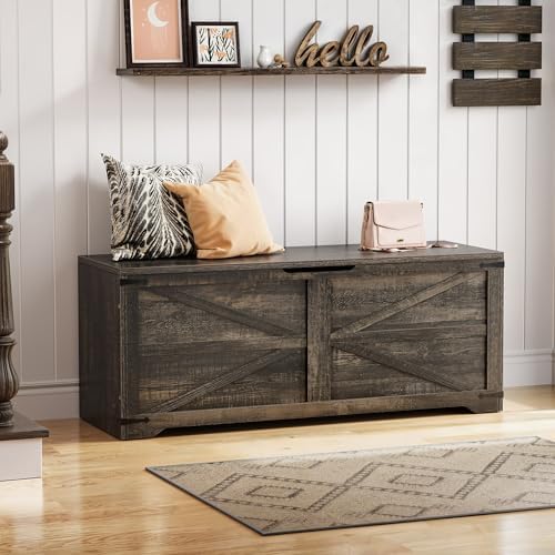 dwvo storage bench, 47.2" farmhouse storage chest with, front angle view