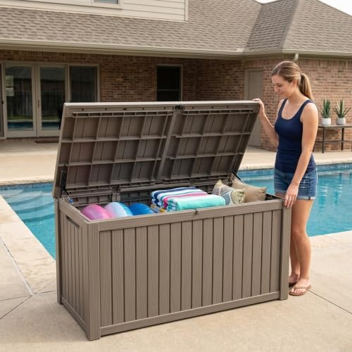 outdoor storage box,200 gallon waterproof deck box [upgraded, view 9