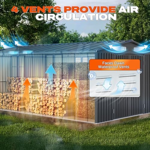 quictent 10x16 ft outdoor storage shed, metal workshop on a desk or shelf