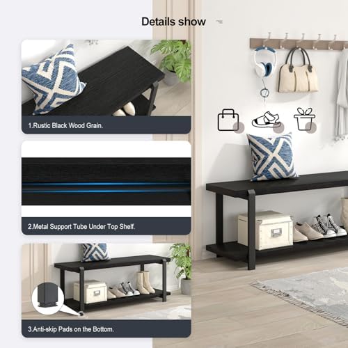 excefur entryway bench, modern wood and metal storage, package contents