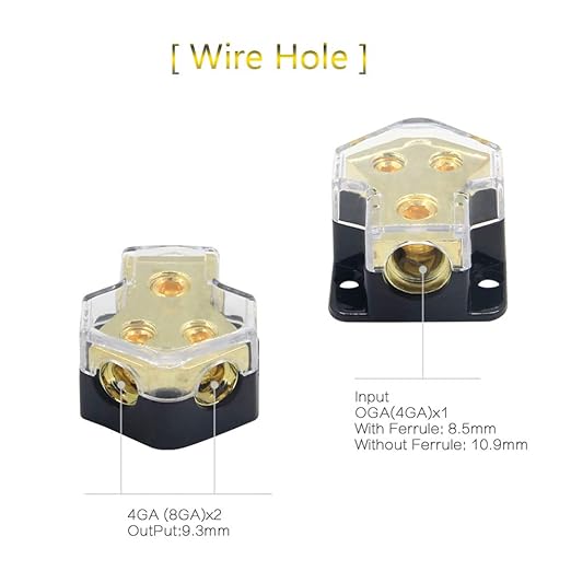RKURCK 2 Way Power Distribution Block, 0/2/4 AWG Gauge in, 4/8/10 Gauge Out - Image 4