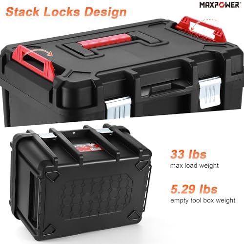 maxpower 16-inch stackable tool box, 10" h, metal showing dimensions