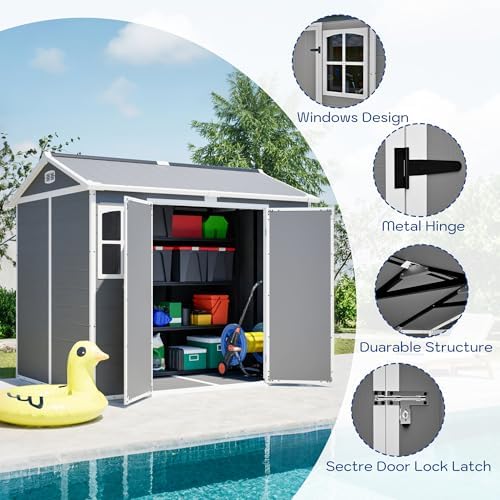yopto 8x6 ft plastic shed,outdoor storage shed w/, view 10