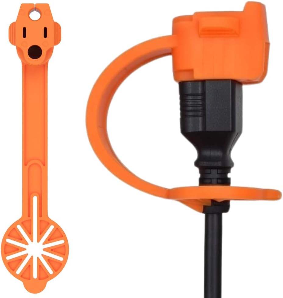 Prong Protector Outdoor Plug Cover for 120-Volt Plugs - Outside Plug Protectors for Extension Cord Cap End, 3-Prong Heater Block End Covers (1, Orange)