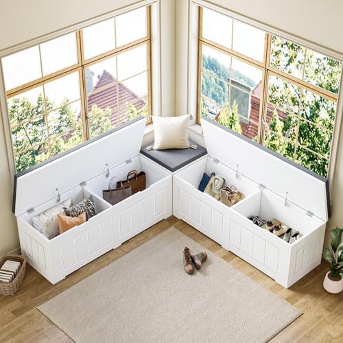 l shape corner bench with storage, breakfast nook, close-up detail