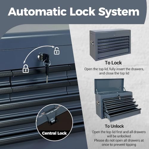 9 drawers metal tool box, 24" portable steel, front angle view
