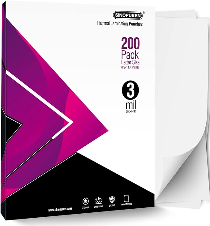 SINOPUREN Thermal Laminating Pouches, 3mil Laminating Sheets, 8.9x11.4 Inches by SINOPUREN