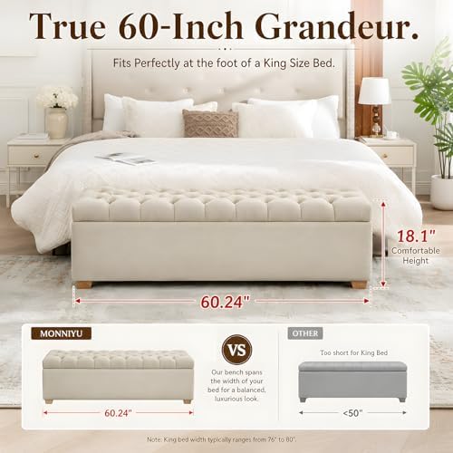 60" storage bench, modern glam chenille ottoman for shown in use