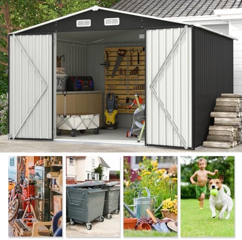 aoxun 10 x 8ft outdoor storage shed with on a desk or shelf