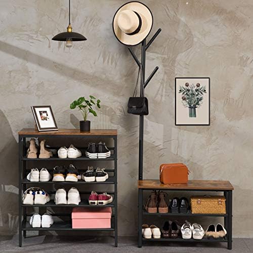 hoobro coat rack shoe bench, 3-tier shoe rack showing dimensions