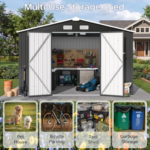 10x8ft outdoor storage shed black, package contents