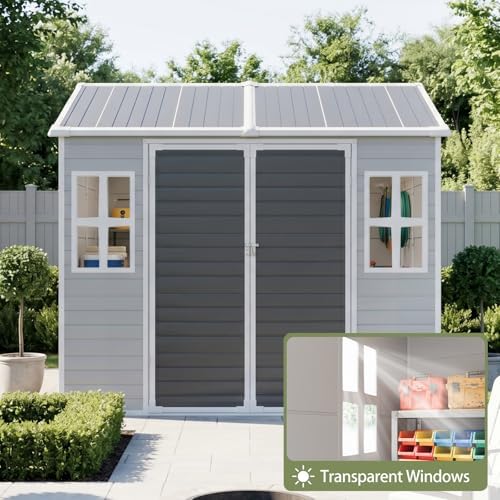 restland 8x6 ft resin storage shed with floor showing dimensions