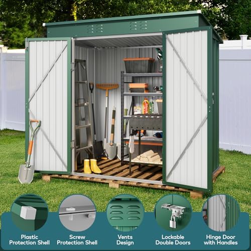 gizoon 6x4 ft outdoor shed, metal garden shed, side view