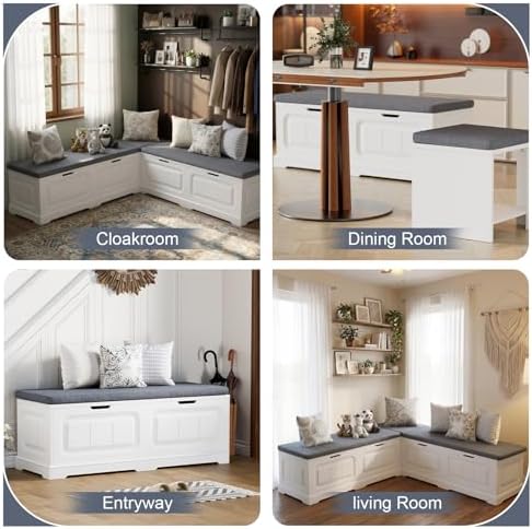 pakasept breakfast nook bench, l shaped storage bench, side view