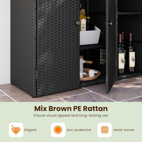 tangkula rattan outdoor storage cabinet with 2 adjustable, close-up detail