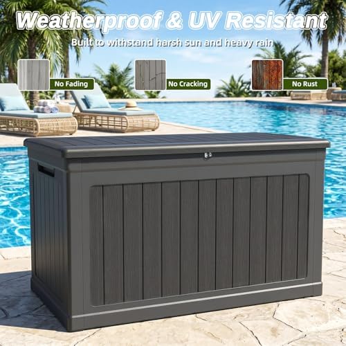 270 gallons outdoor storage deck box showing dimensions