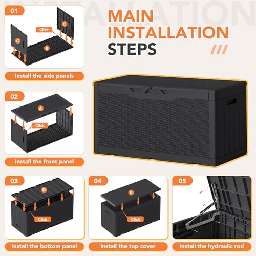 105 gallon deck box outdoor indoor waterproof storage, front angle view