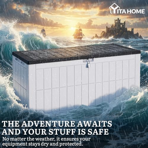 yitahome 134 gallon large deck box showing dimensions