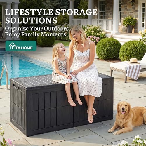 yitahome 110 gallon outdoor deck box on a desk or shelf