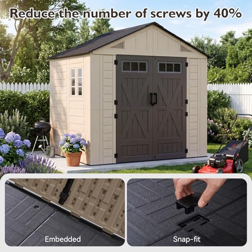 aoxun 8x6 ft outdoor storage shed with floor showing dimensions