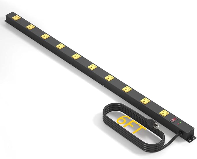 10 Outlet Long Power Strip Surge Protector, Heavy Duty Industrial Metal Power by CFMASTER