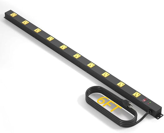 10 Outlet Long Power Strip Surge Protector, Heavy Duty Industrial Metal Power by CFMASTER