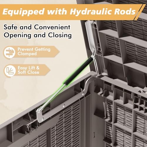 120 gal outdoor storage box waterproof lockable,deck box,gas showing dimensions